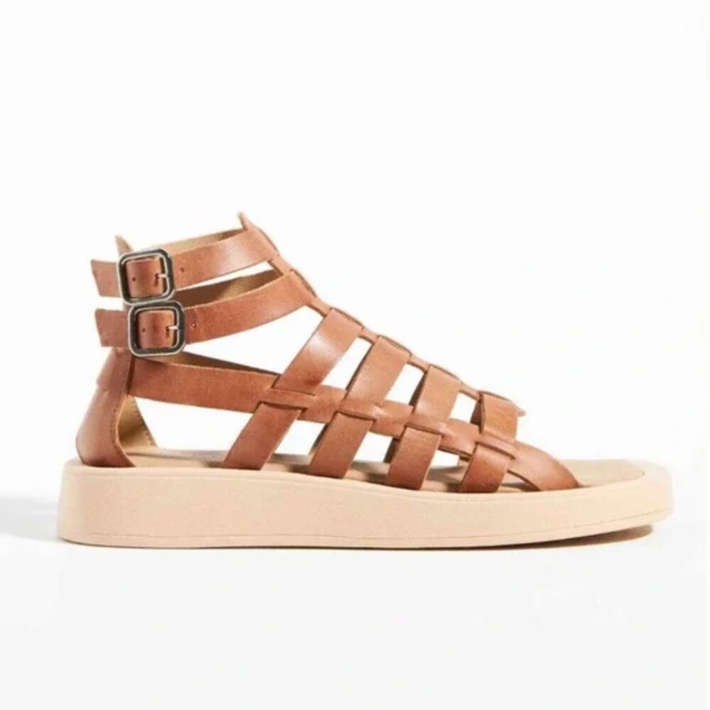 NWOT Anthropologie Pilcro Leather Strappy Gladiator Sport Sandals Brown Sz 39